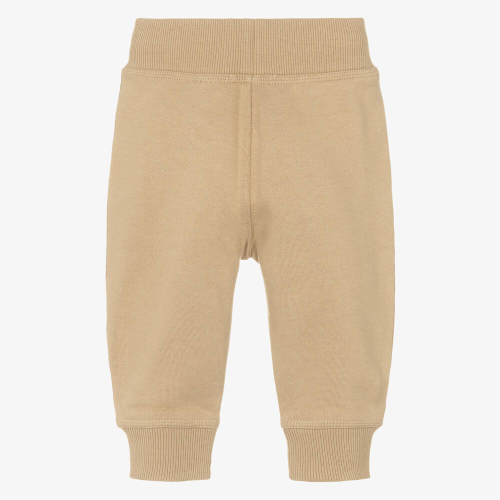 Burberry-Baby Boys Beige Cotton Joggers with Check Trim & EKD Logo | Childrensalon