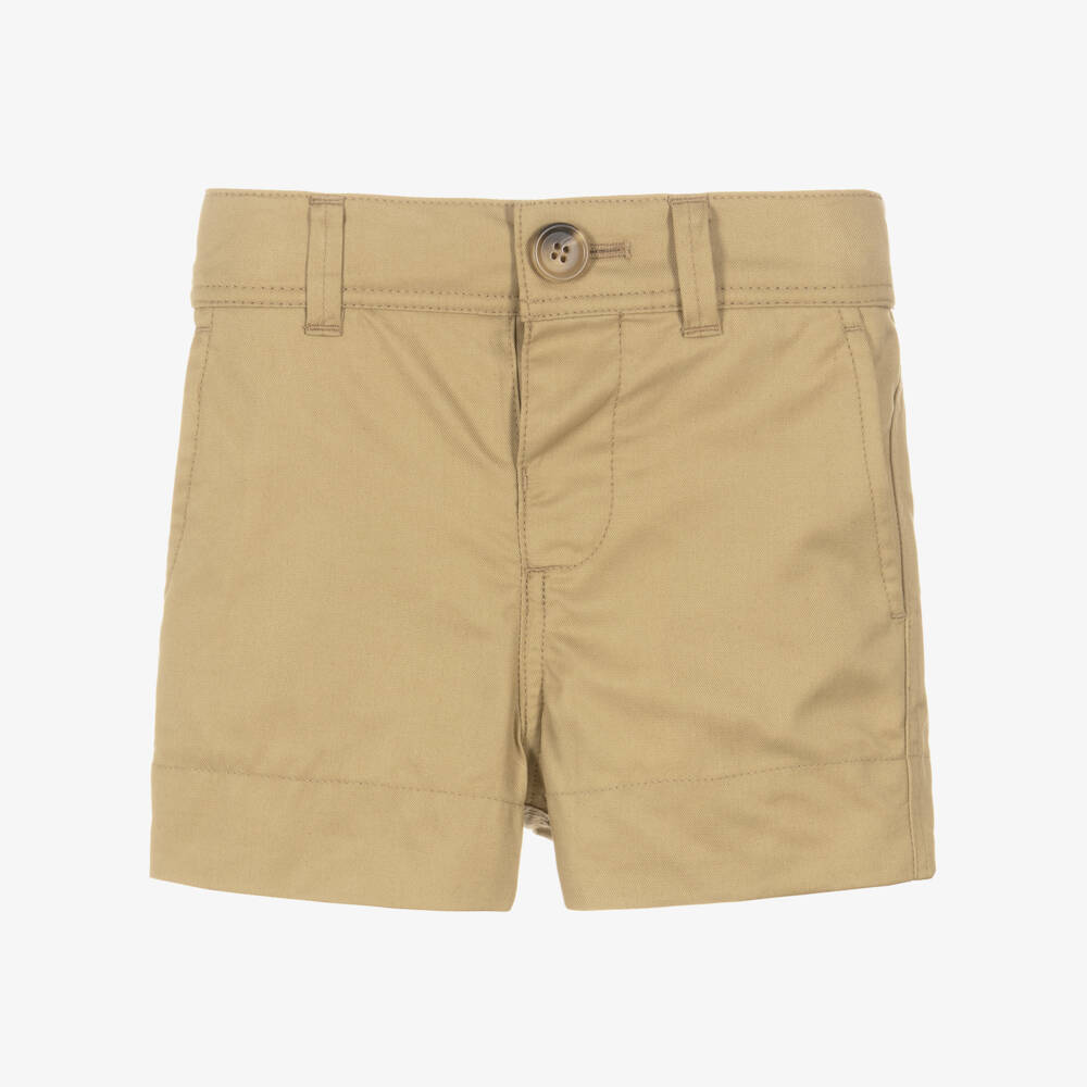 Burberry-Baby Boys Beige Cotton Shorts with Check Turn-Ups | Childrensalon