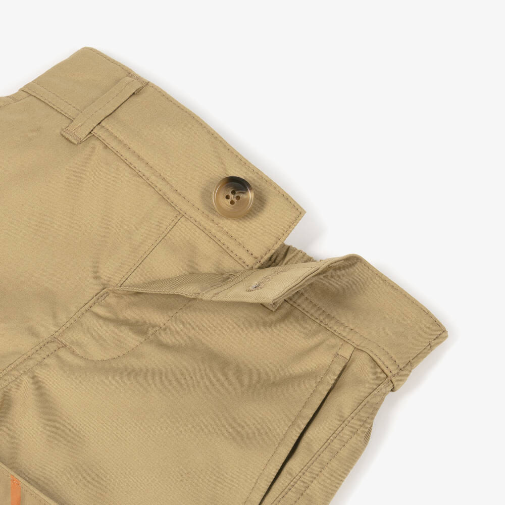Burberry-Baby Boys Beige Cotton Shorts with Check Turn-Ups | Childrensalon