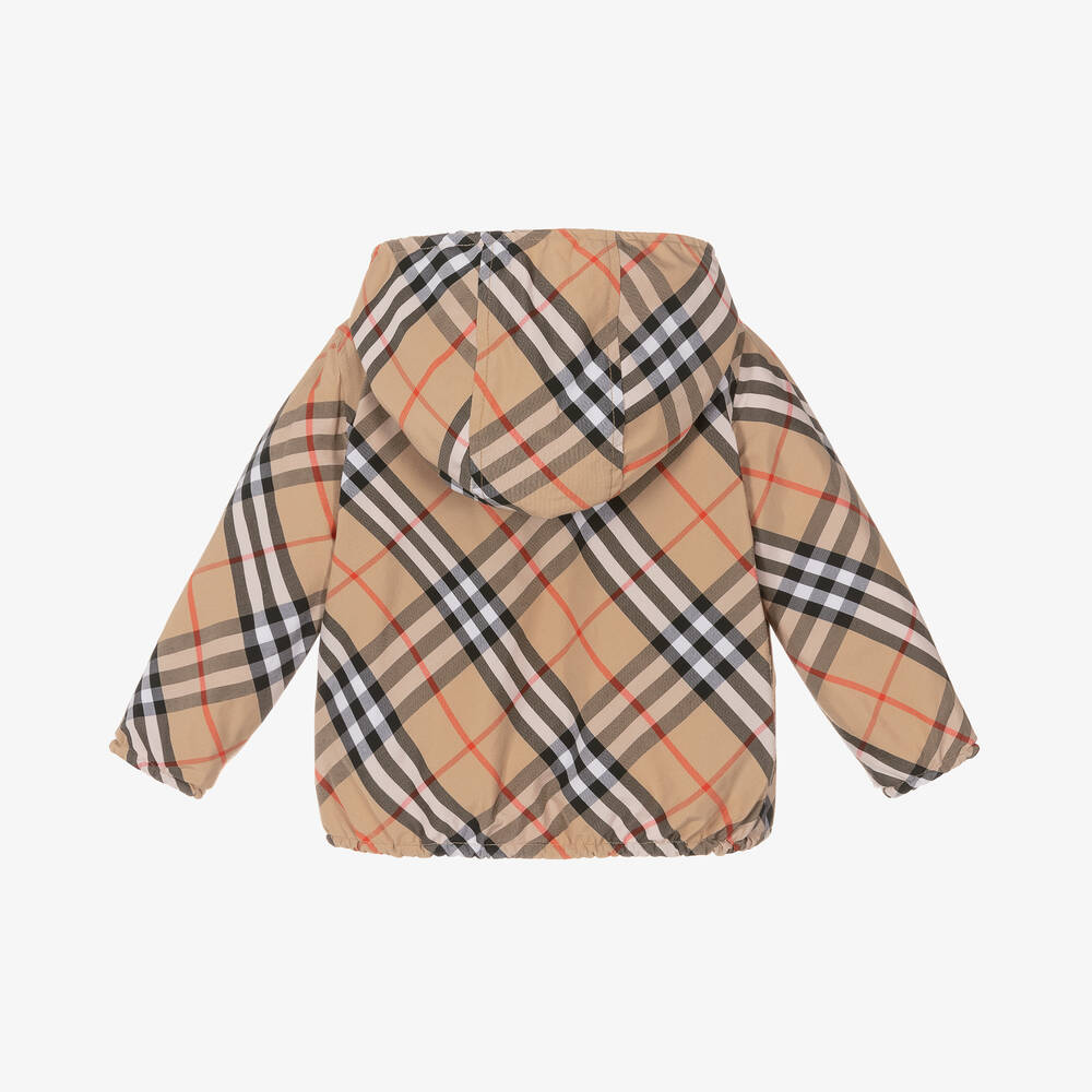 Burberry-Baby Boys Beige Reversible Check Jacket | Childrensalon
