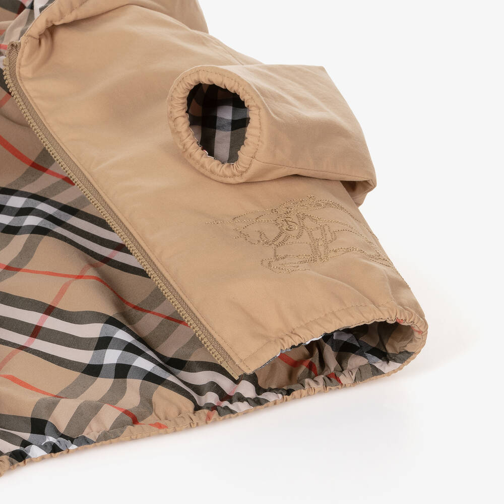 Burberry-Baby Boys Beige Reversible Check Jacket | Childrensalon