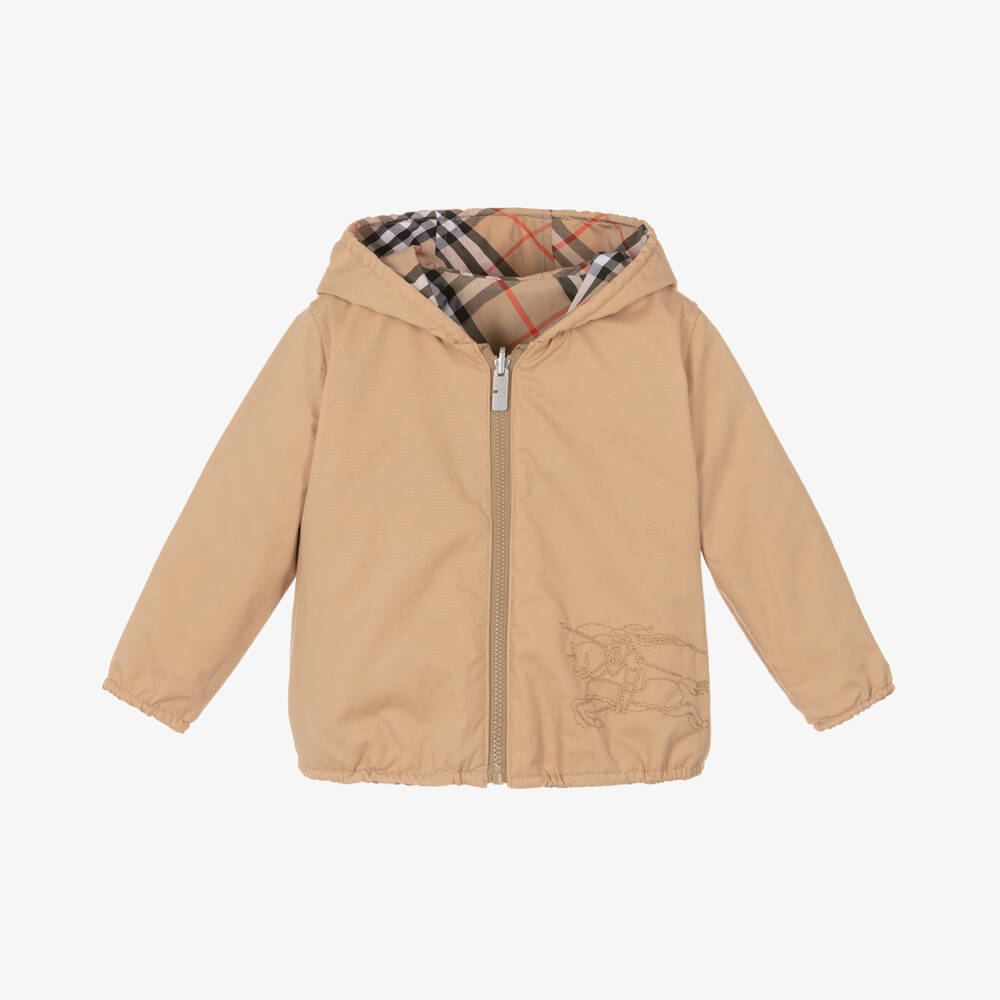 Burberry-Baby Boys Beige Reversible Check Jacket | Childrensalon