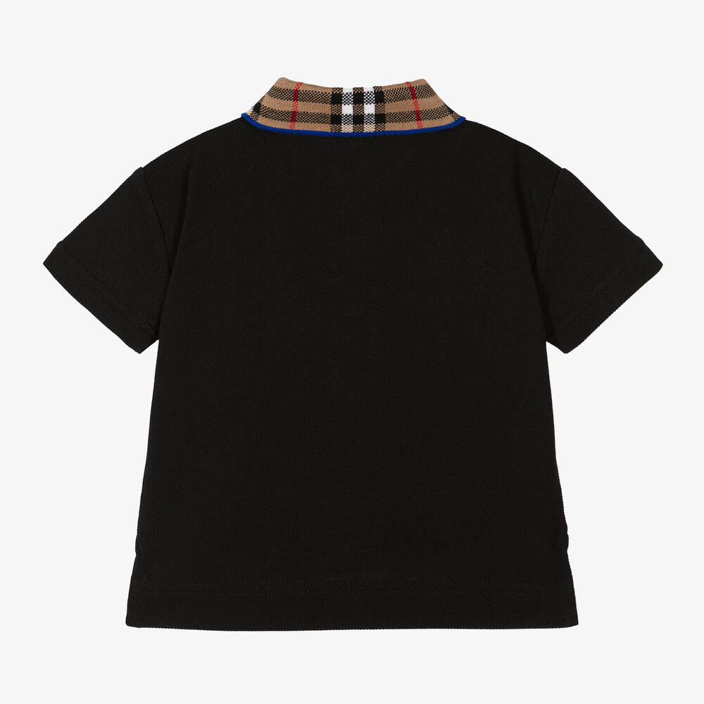 Burberry-Baby Boys Black Check Polo Shirt | Childrensalon