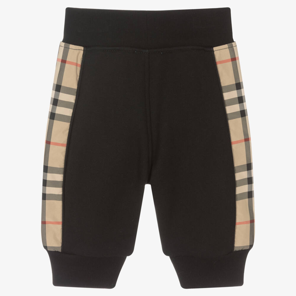 Burberry-Baby Boys Black Cotton Check Joggers | Childrensalon