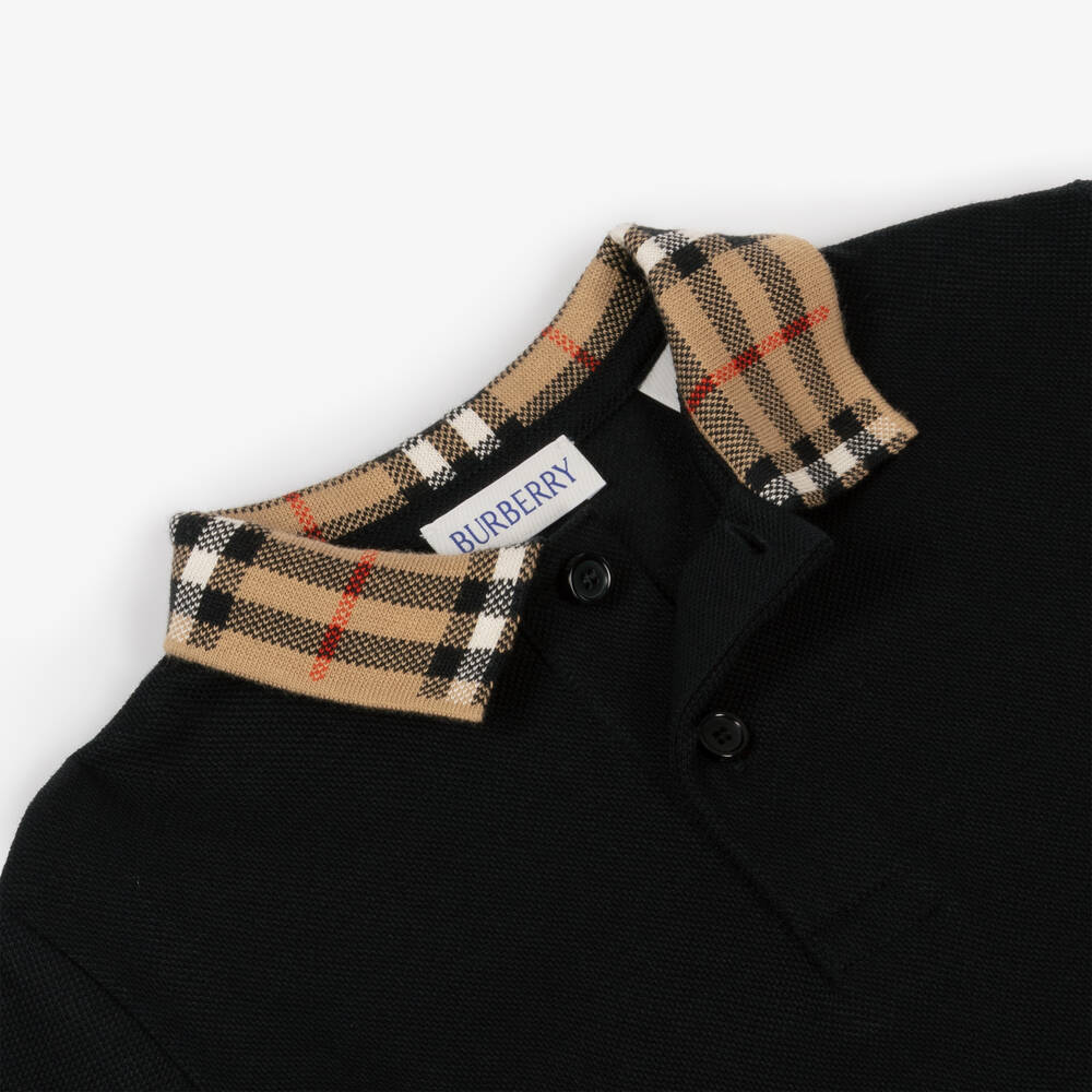 Burberry-Baby Boys Black Cotton Check Polo Shirt | Childrensalon