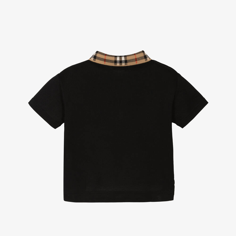 Burberry-Baby Boys Black Cotton Check Polo Shirt | Childrensalon