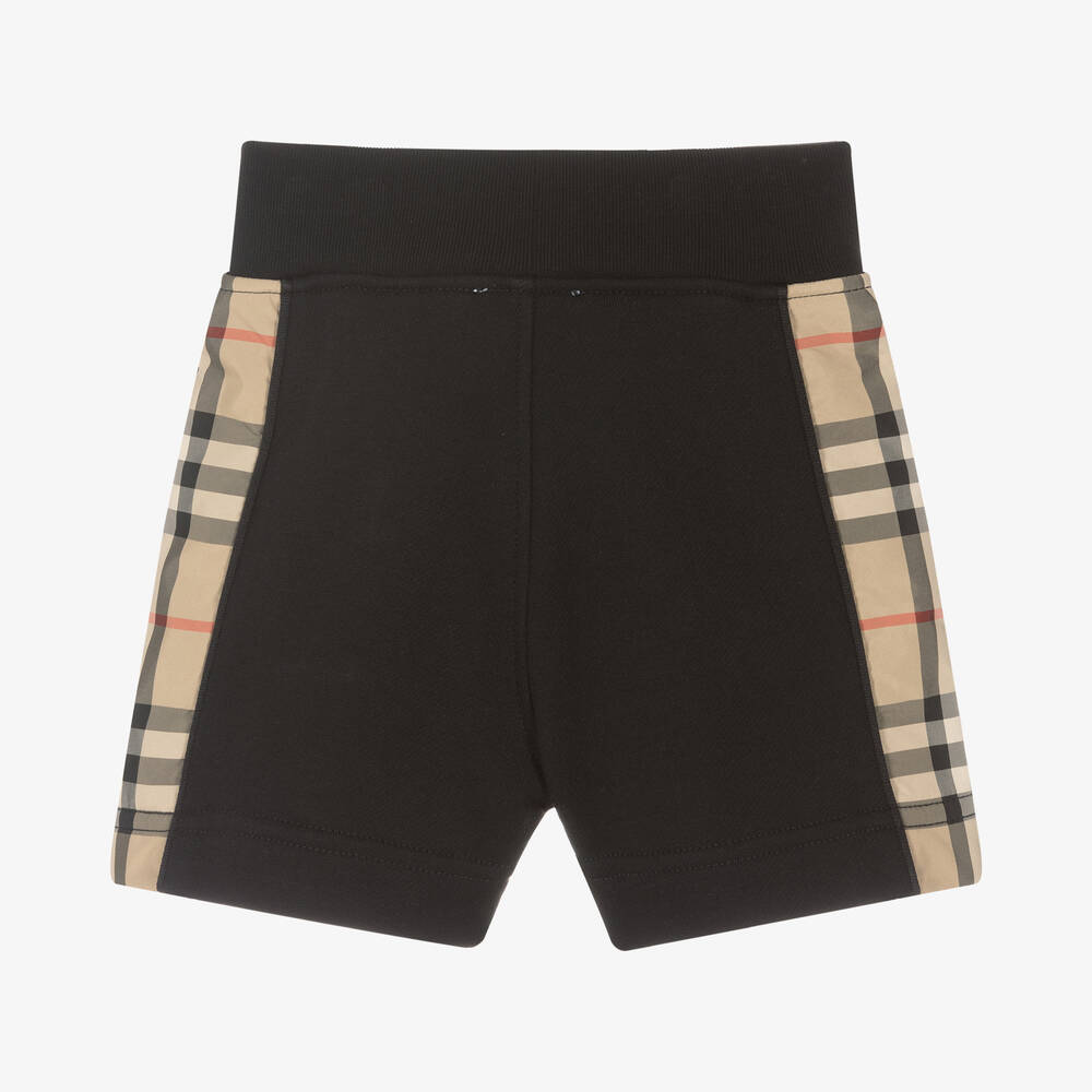 Burberry-Baby Boys Black Cotton Check Shorts | Childrensalon
