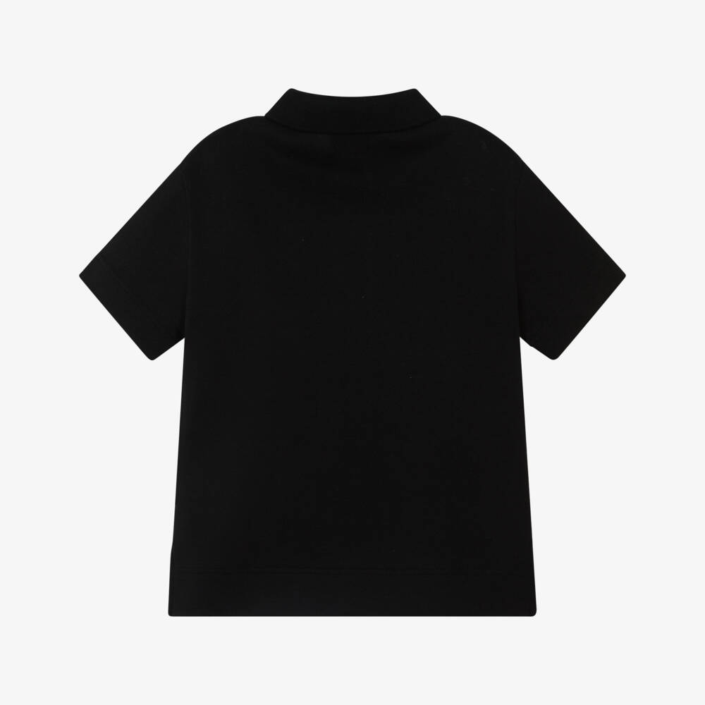 Burberry-Baby Boys Black Piqué Polo Shirt with Check Placket | Childrensalon