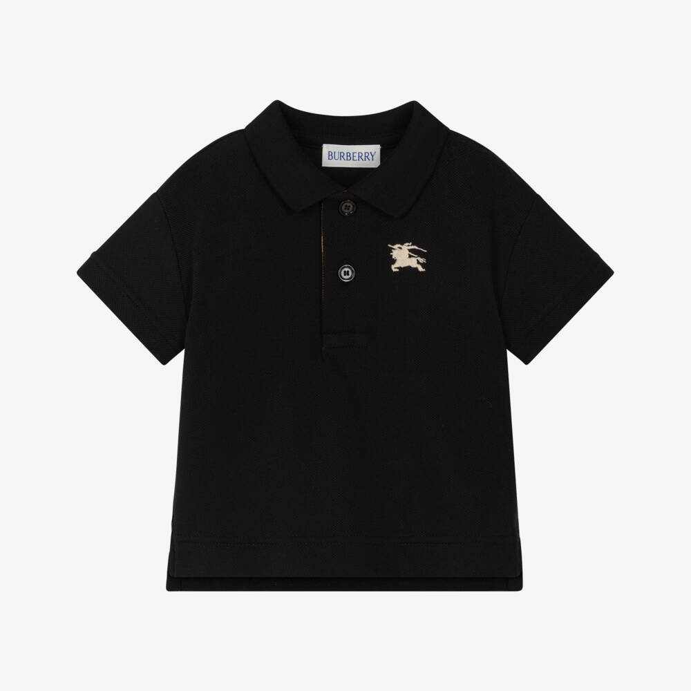 Burberry-Baby Boys Black Piqué Polo Shirt with EKD Logo | Childrensalon