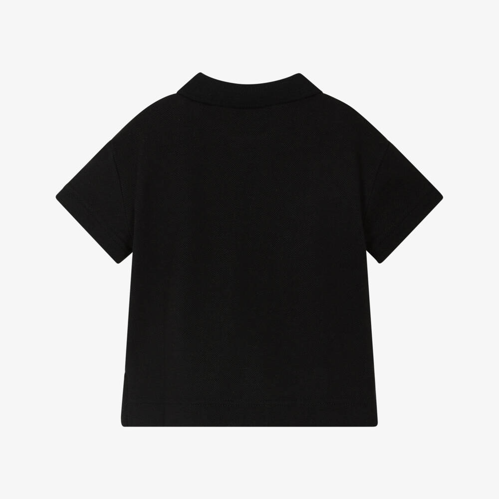 Burberry-Baby Boys Black Piqué Polo Shirt with EKD Logo | Childrensalon