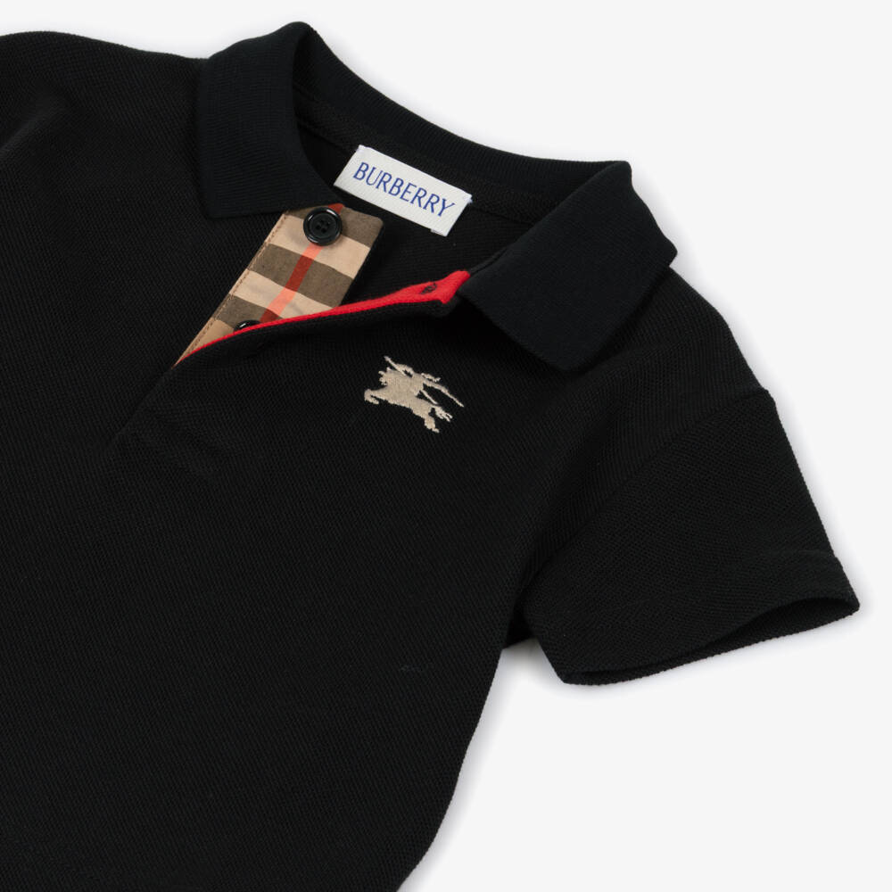 Burberry-Baby Boys Black Piqué Polo Shirt with EKD Logo | Childrensalon