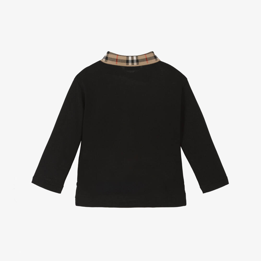 Burberry-Baby Boys Black Polo Shirt with Burberry Check Collar | Childrensalon