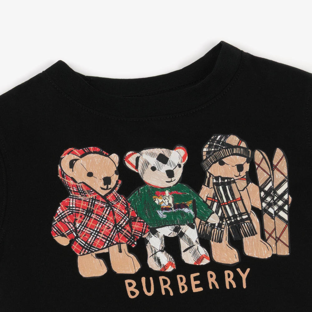 Burberry-Baby Boys Black Thomas Bear Print Cotton T-Shirt | Childrensalon