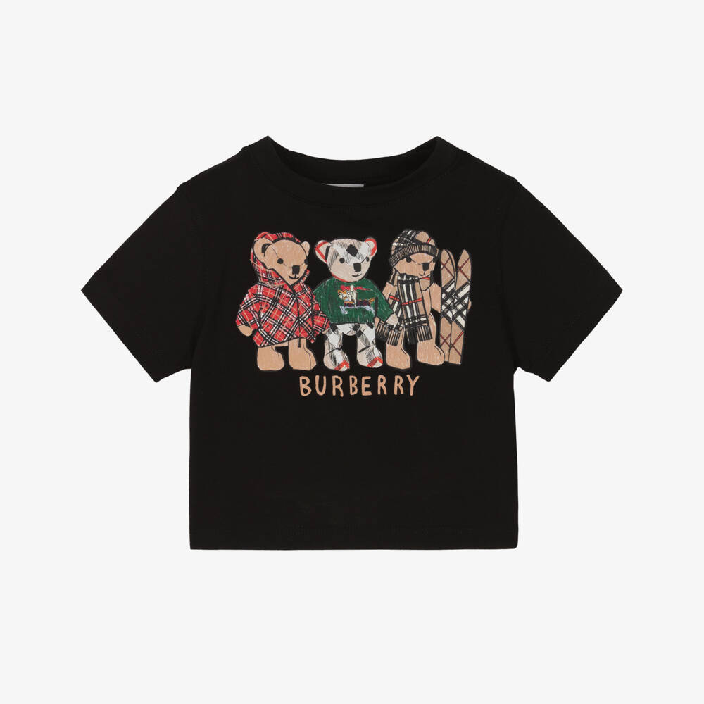Burberry-Baby Boys Black Thomas Bear Print Cotton T-Shirt | Childrensalon