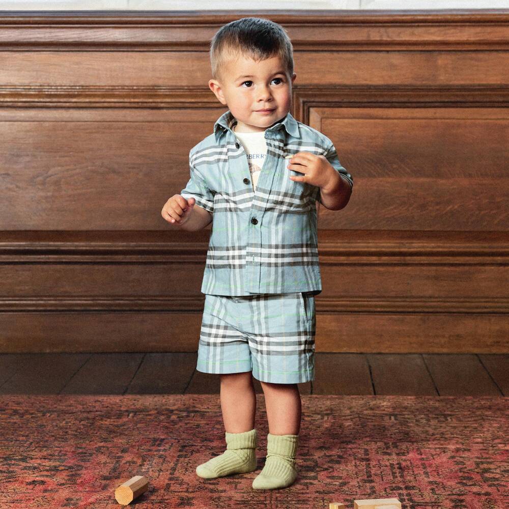 Burberry-Baby Boys Blue Burberry Check Cotton Shorts | Childrensalon