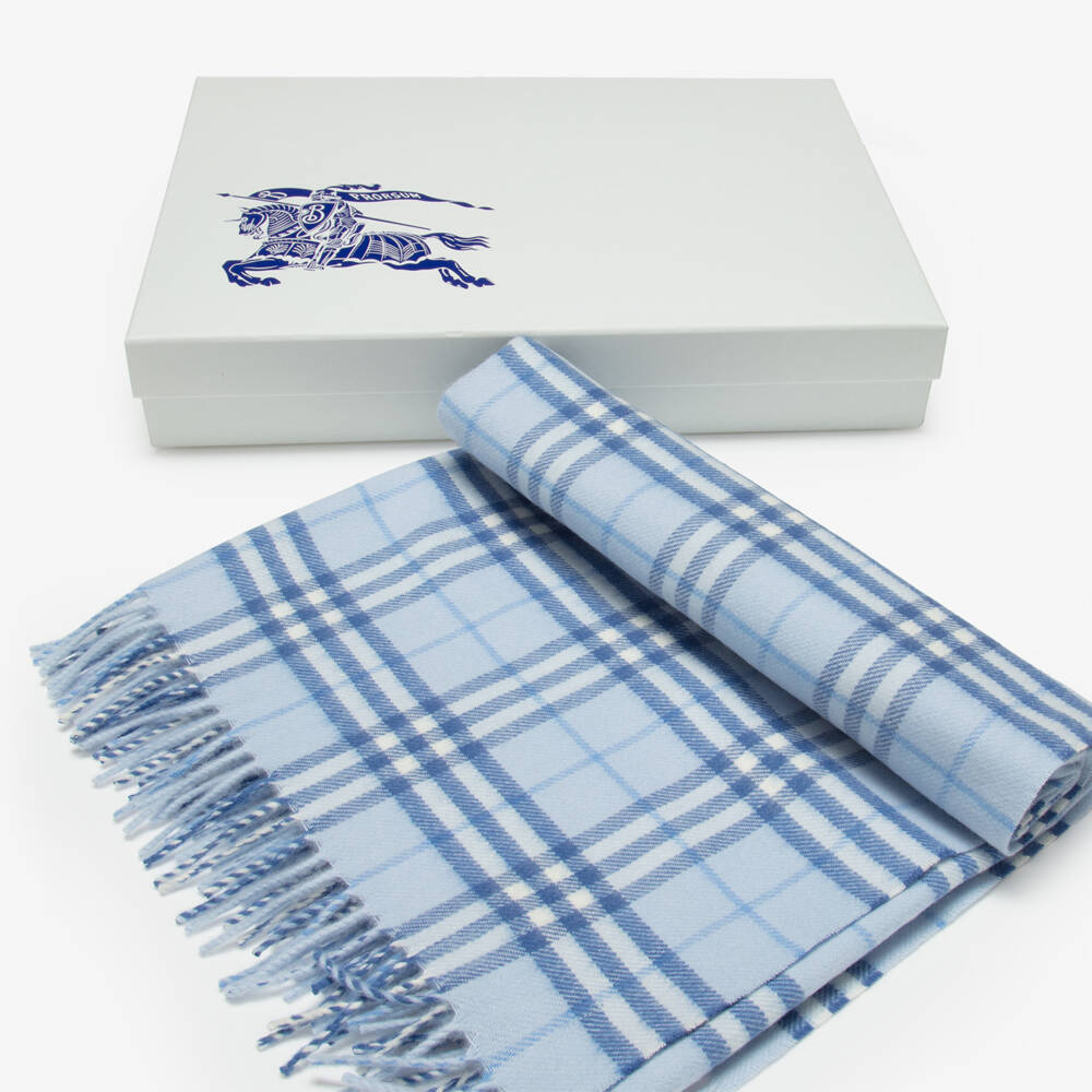 Burberry-Одеяло голубое шерстяное в клетку для малышей (92см) | Childrensalon