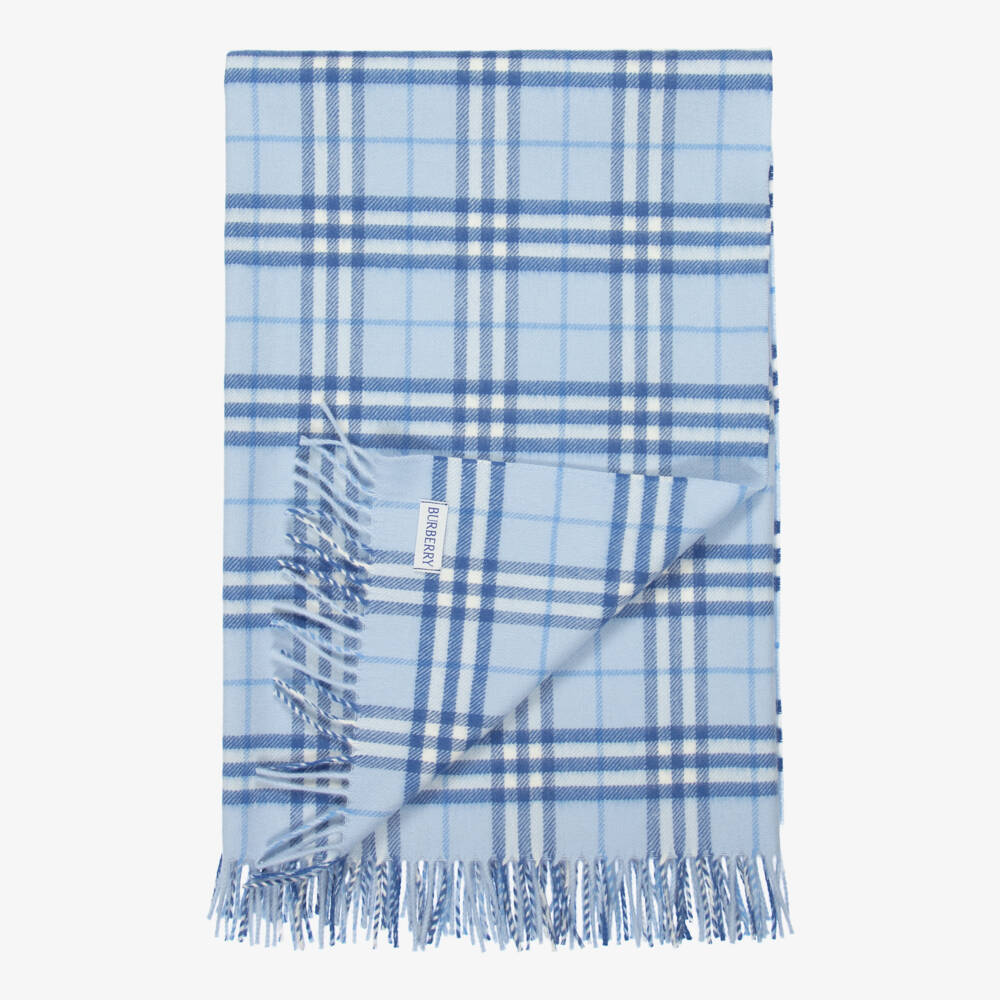 Burberry-Baby Boys Blue Check Wool Blanket (92cm) | Childrensalon