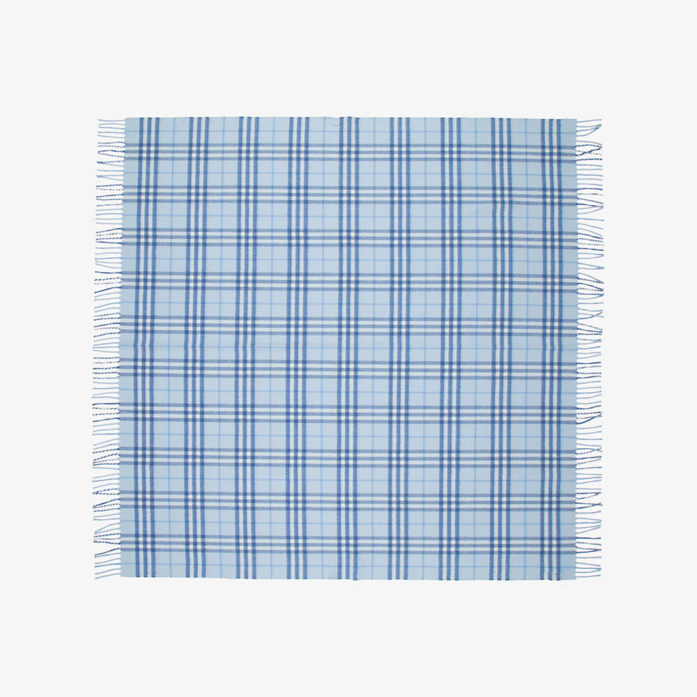 Burberry-Baby Boys Blue Check Wool Blanket (92cm) | Childrensalon