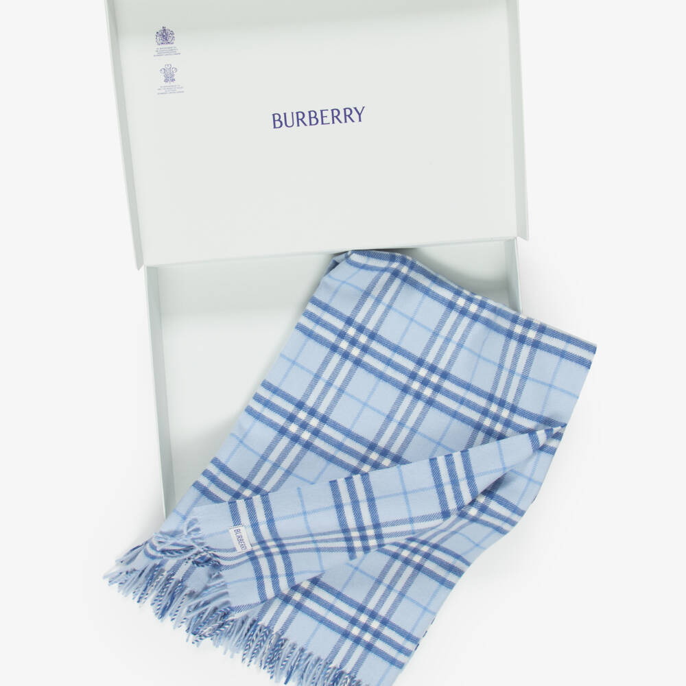 Burberry-Baby Boys Blue Check Wool Blanket (92cm) | Childrensalon