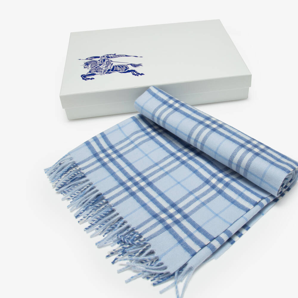 Burberry-Baby Boys Blue Check Wool Blanket (92cm) | Childrensalon