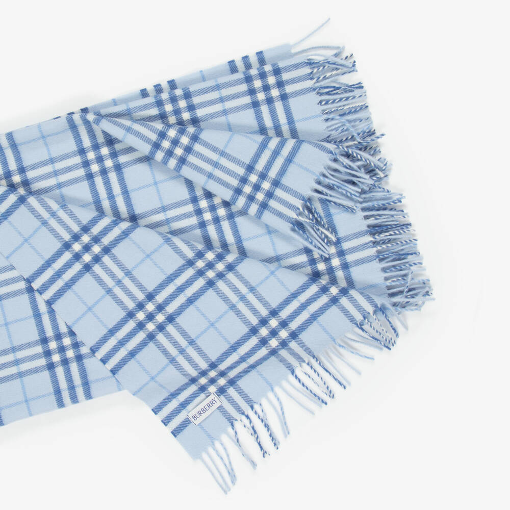 Burberry-Baby Boys Blue Check Wool Blanket (92cm) | Childrensalon