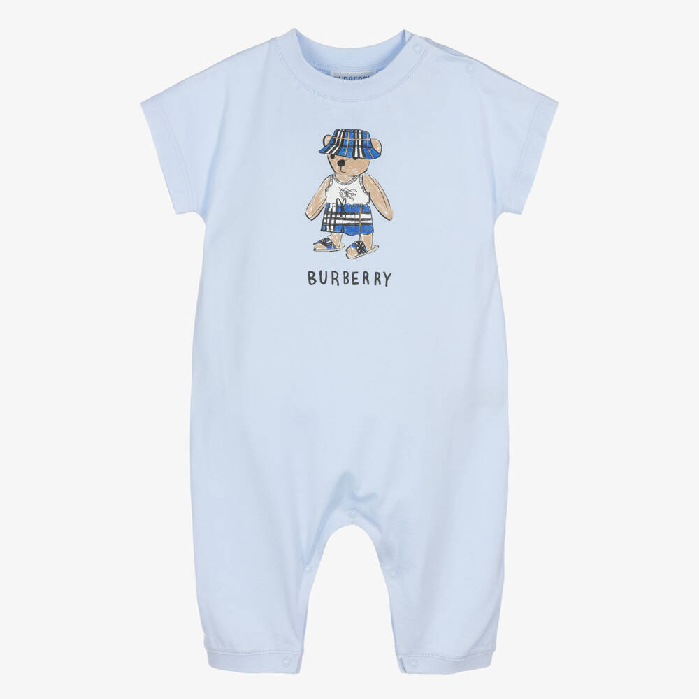 Burberry-بودي سوت قطن لون أزرق للأولاد الرضع | Childrensalon