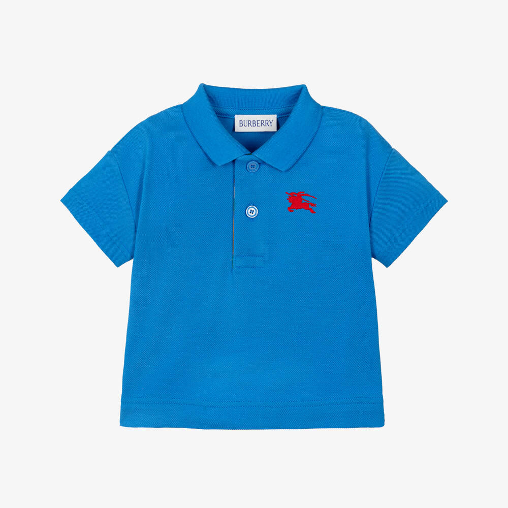 Burberry-Baby Boys Bright Blue Cotton Piqué EKD Polo Shirt | Childrensalon