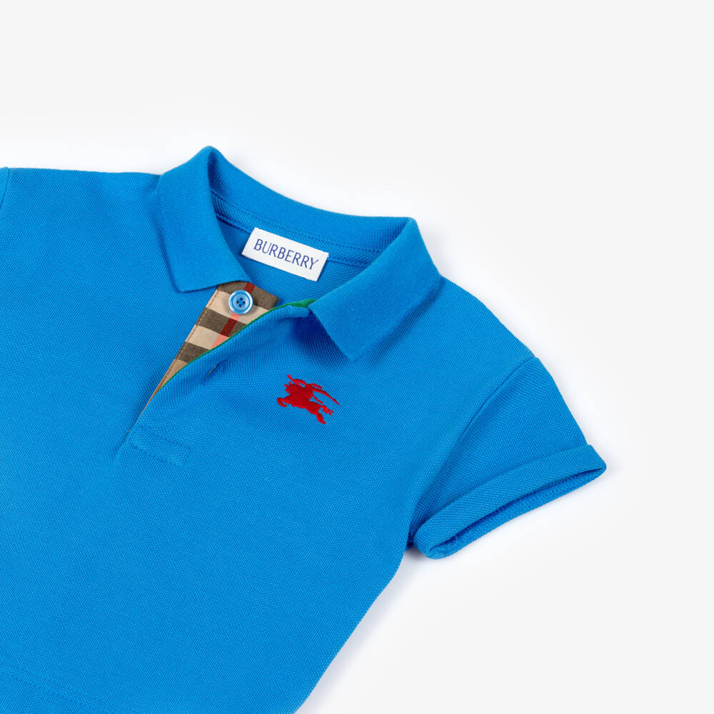Burberry-Baby Boys Bright Blue Cotton Piqué EKD Polo Shirt | Childrensalon