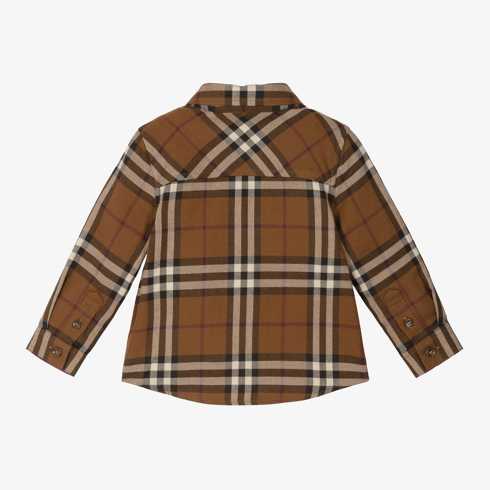 Burberry-Baby Boys Brown Checked Cotton Shirt | Childrensalon