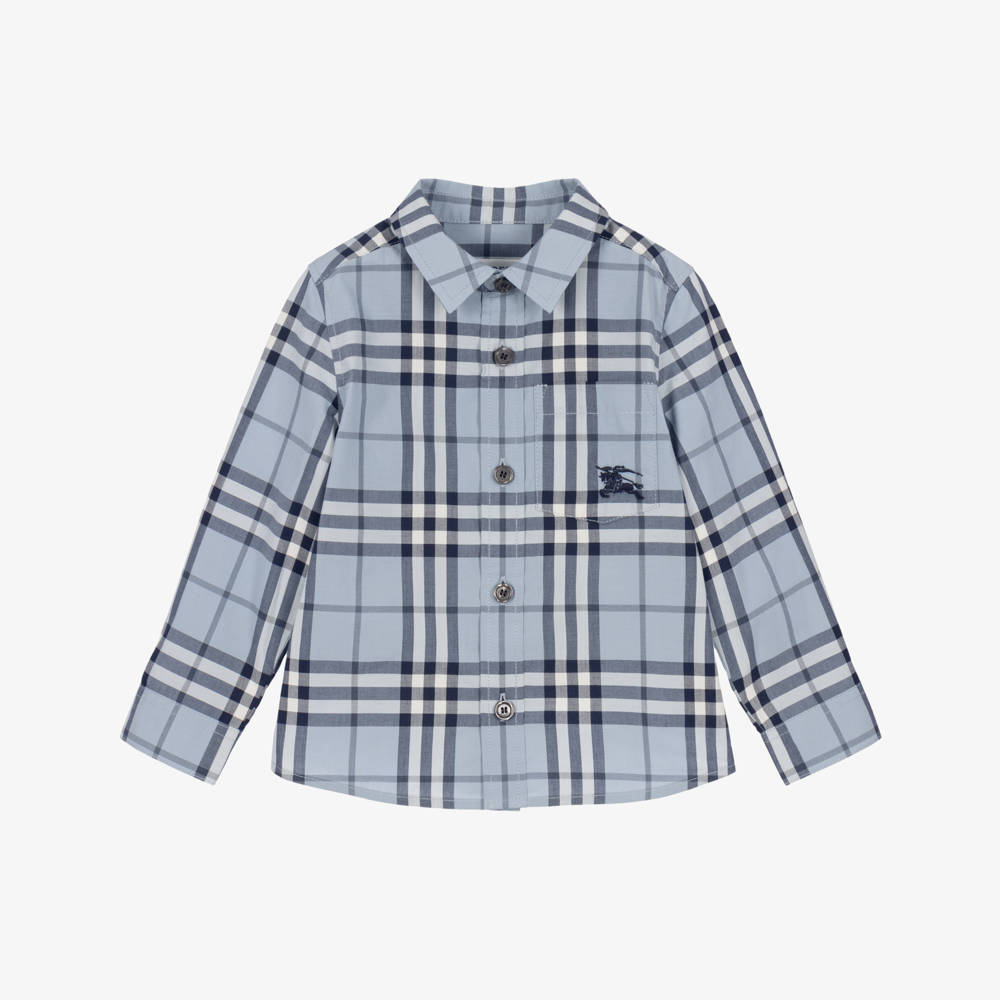 Burberry-Baby Boys Burberry Check Cotton Shirt in Blue | Childrensalon