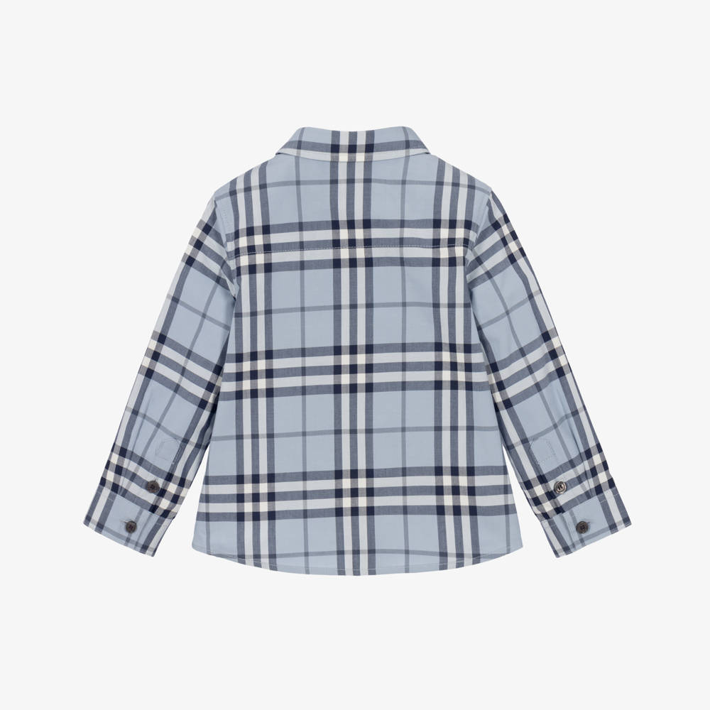 Burberry-Baby Boys Burberry Check Cotton Shirt in Blue | Childrensalon