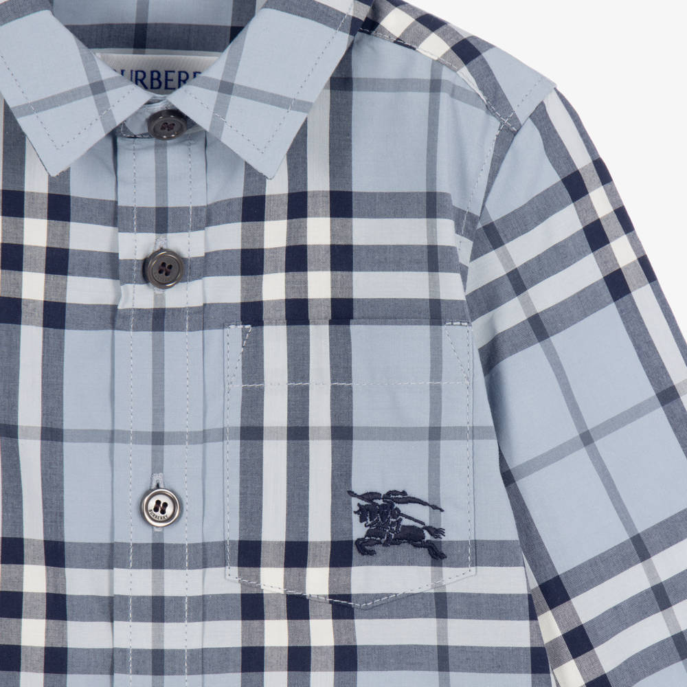 Burberry-Baby Boys Burberry Check Cotton Shirt in Blue | Childrensalon