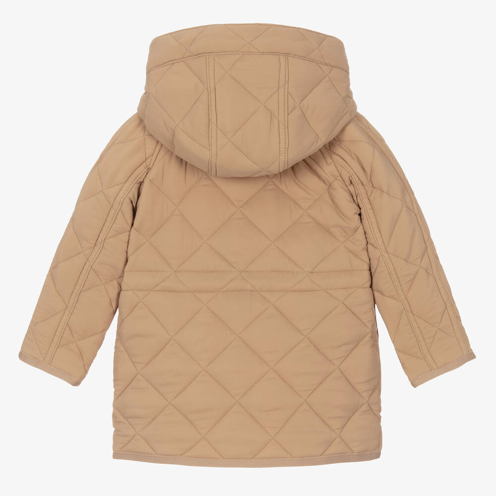 Burberry-Baby Boys Dark Beige Diamond Quilted Coat | Childrensalon