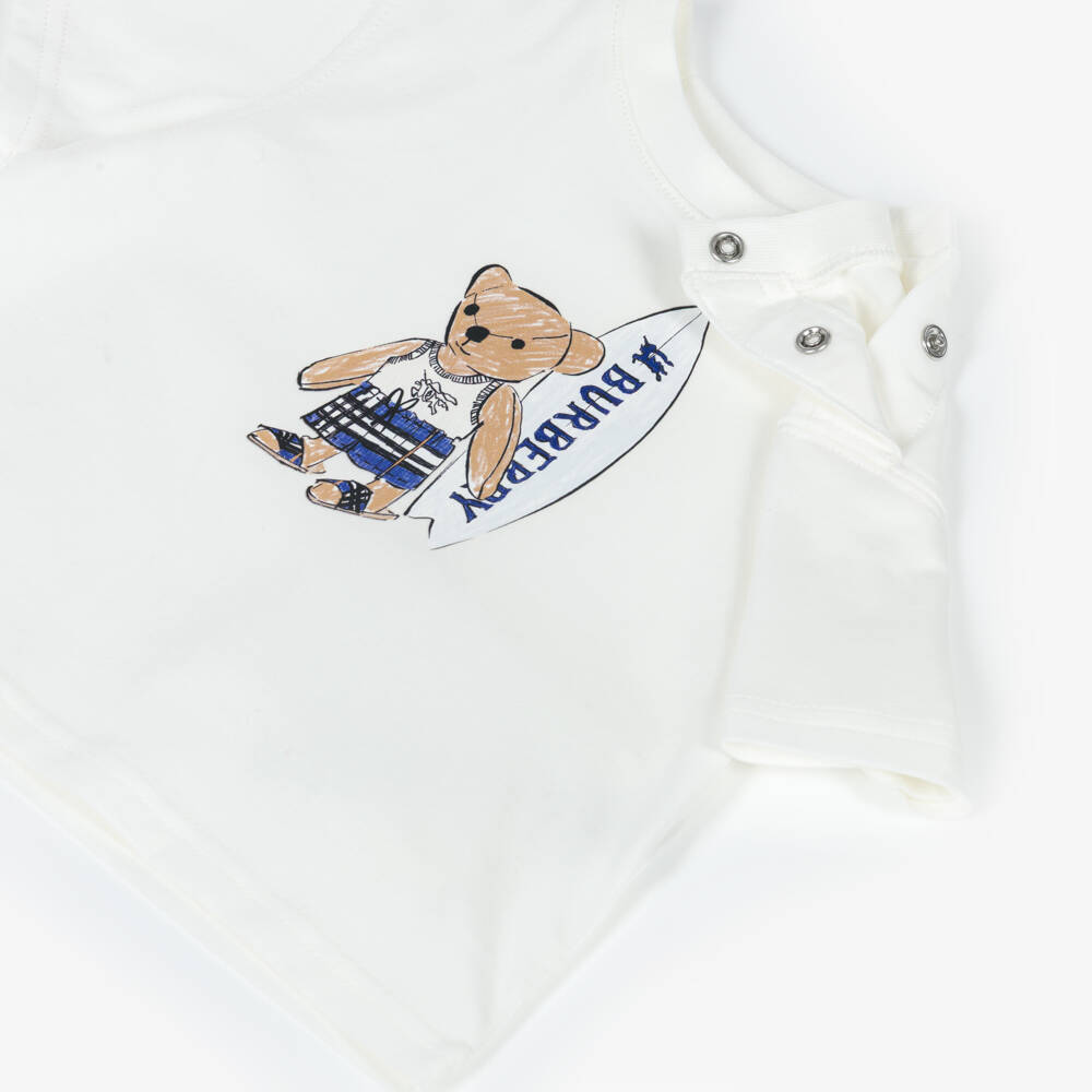 Burberry-Baby Boys Ivory Cotton Thomas Bear Print T-Shirt | Childrensalon