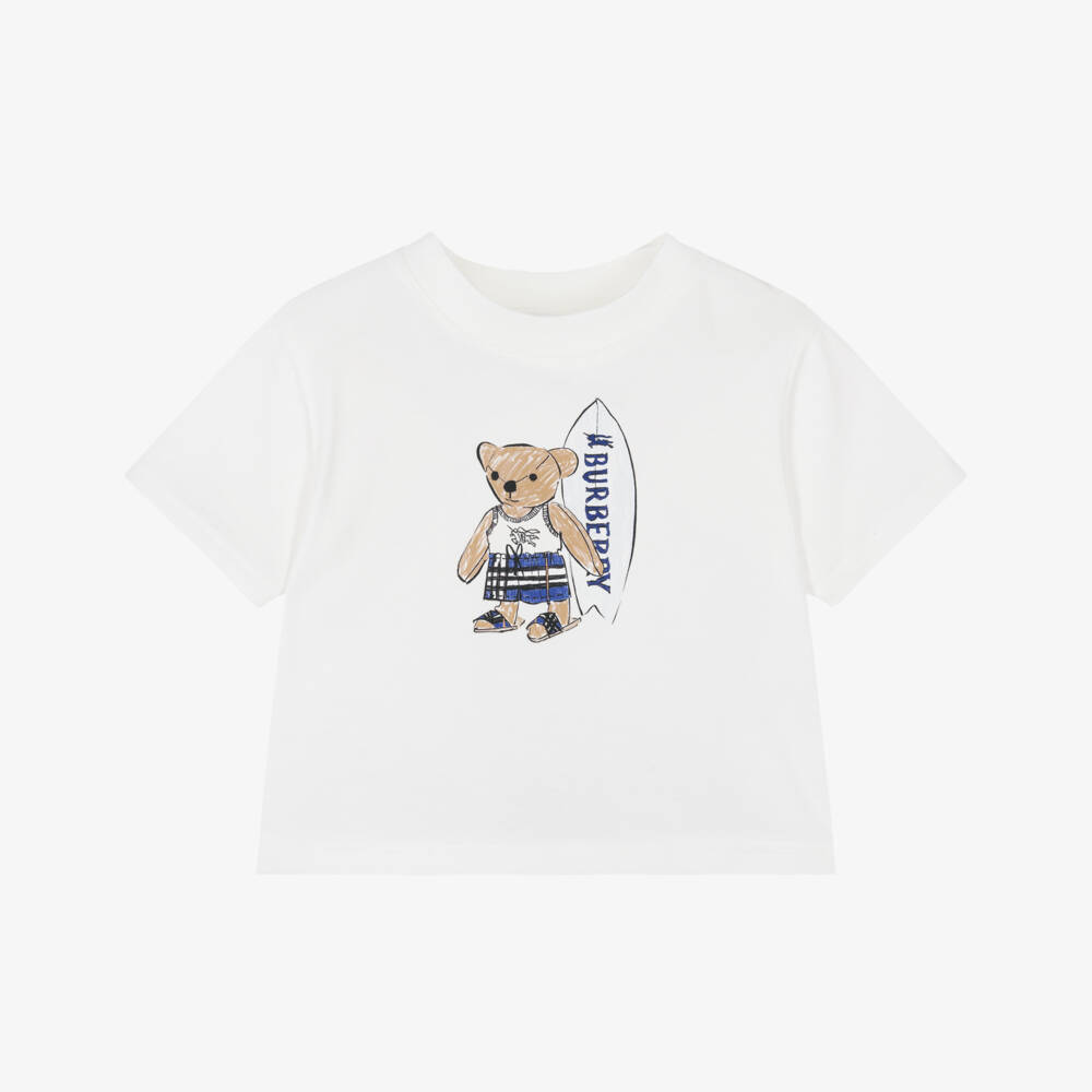 Burberry-Baby Boys Ivory Cotton Thomas Bear Print T-Shirt | Childrensalon