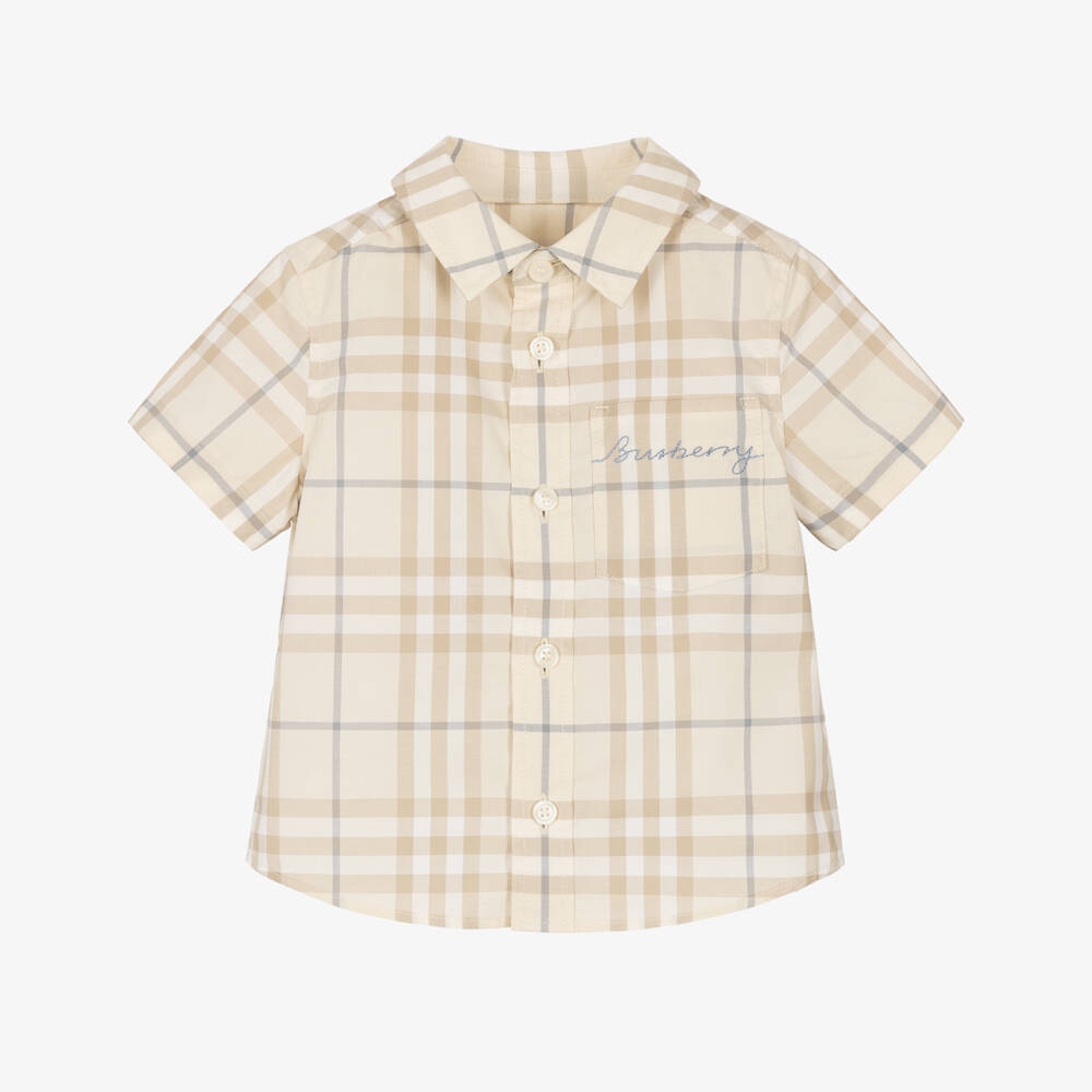 Burberry-Baby Boys Pale Beige Burberry Check Cotton Shirt | Childrensalon