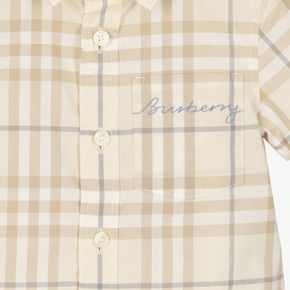 Burberry-Baby Boys Pale Beige Burberry Check Cotton Shirt | Childrensalon