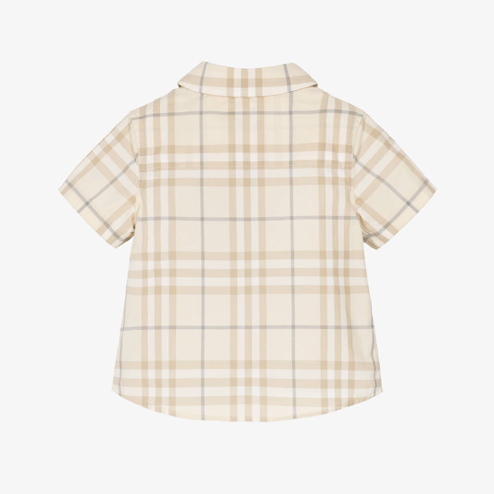 Burberry-Baby Boys Pale Beige Burberry Check Cotton Shirt | Childrensalon