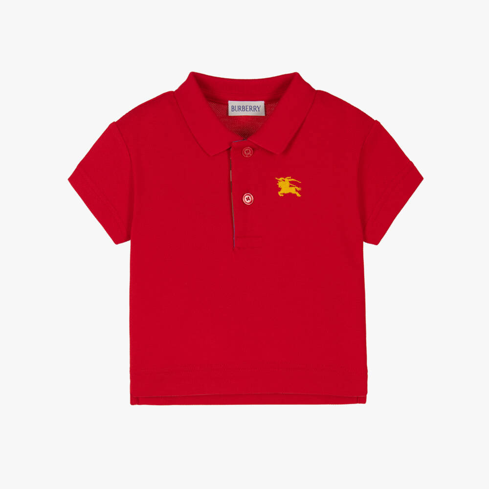 Burberry-Baby Boys Red Cotton Piqué EKD Polo Shirt | Childrensalon