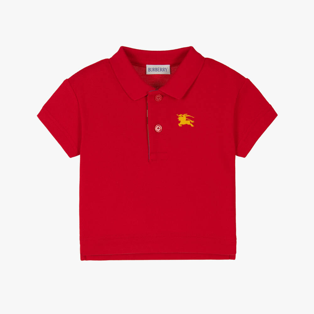 Burberry-Baby Boys Red Cotton Piqué EKD Polo Shirt | Childrensalon