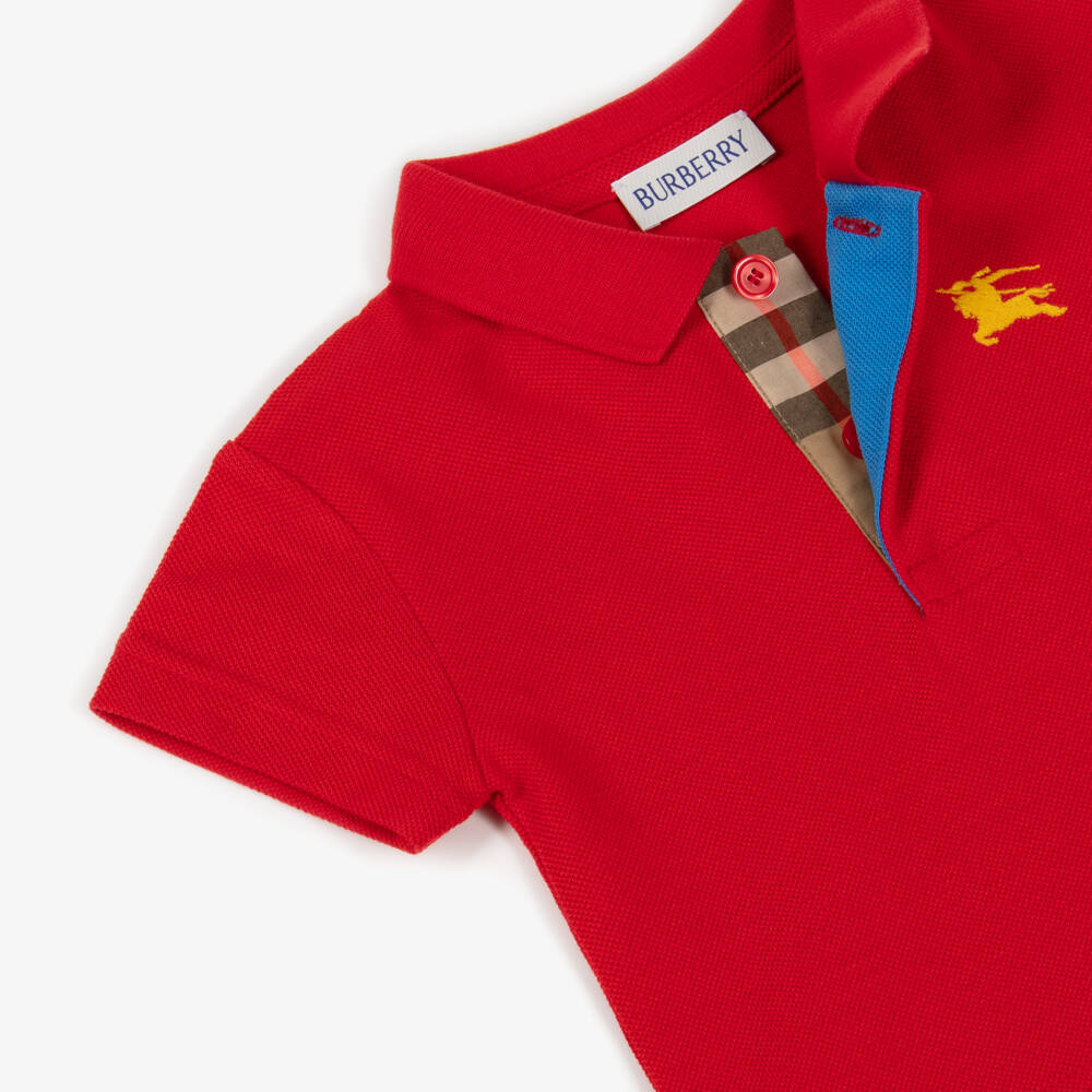 Burberry-Baby Boys Red Cotton Piqué EKD Polo Shirt | Childrensalon