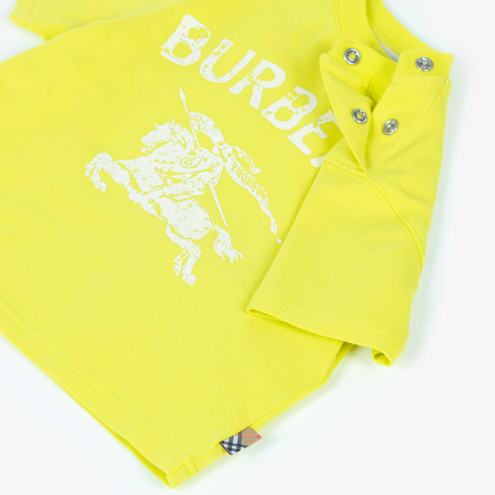 Burberry-Baby Boys Vivid Lime Cotton T-Shirt with EKD Logo | Childrensalon