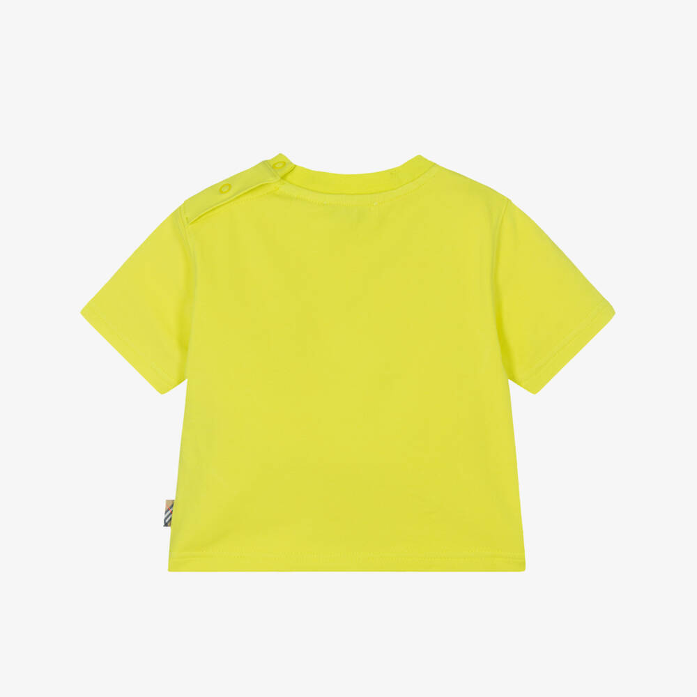 Burberry-Baby Boys Vivid Lime Cotton T-Shirt with EKD Logo | Childrensalon