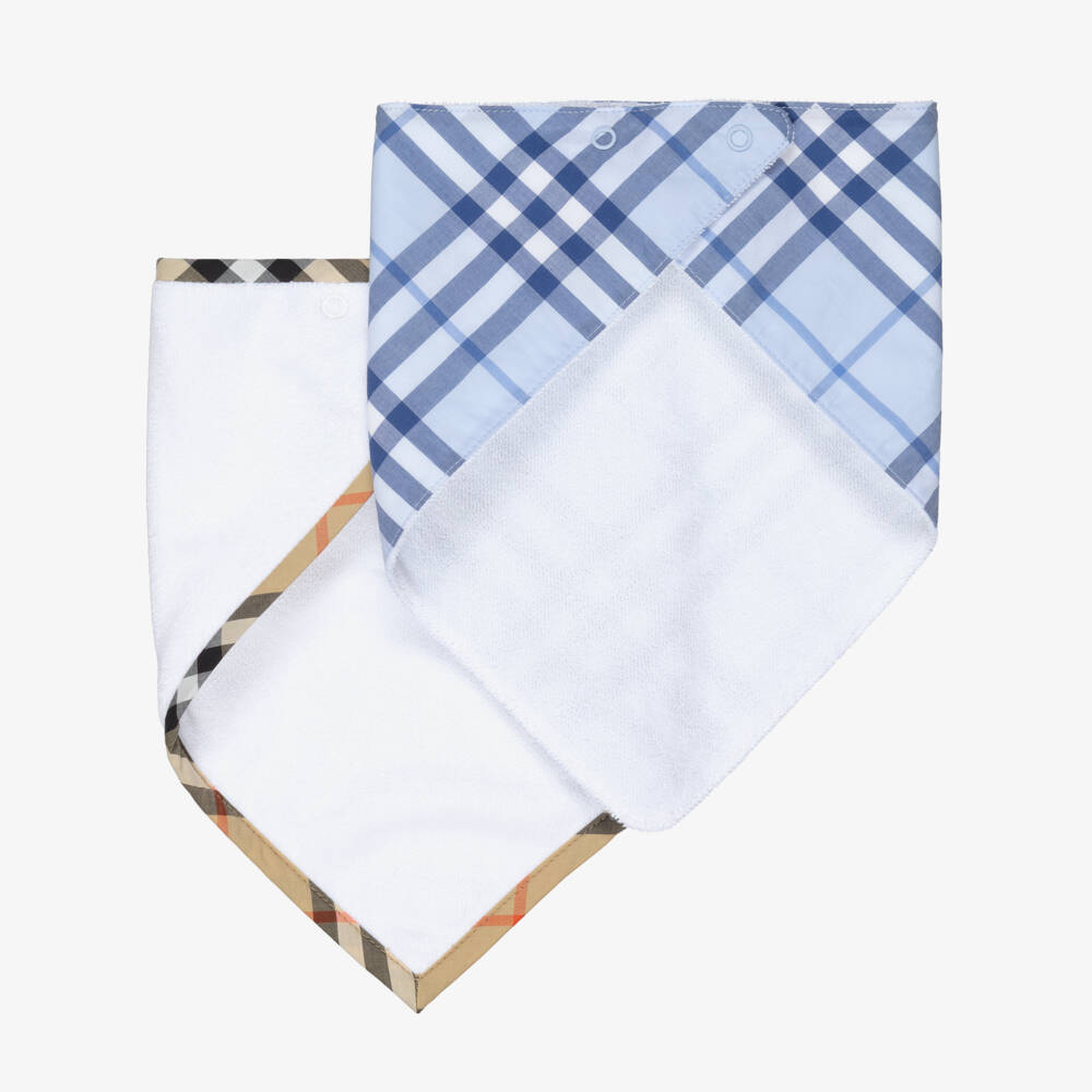 Burberry-Baby Boys White & Blue Check Bib Gift Set | Childrensalon