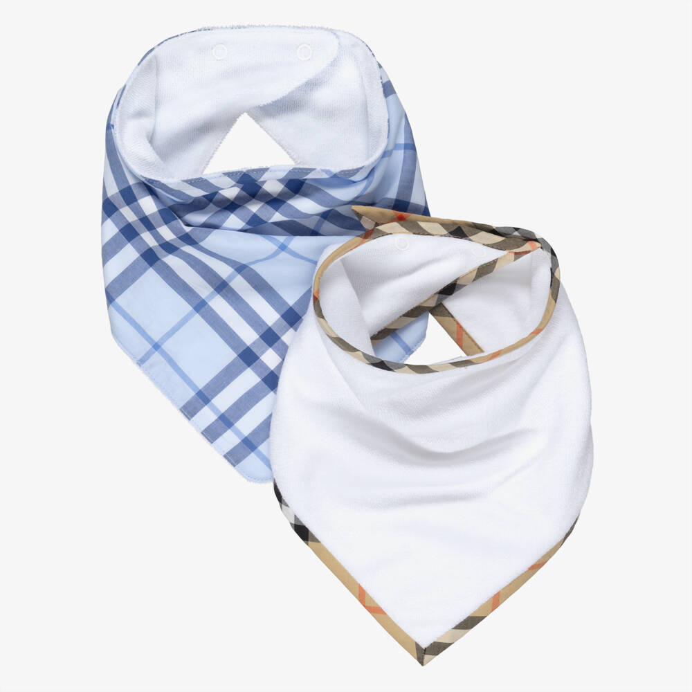 Burberry-Baby Boys White & Blue Check Bib Gift Set | Childrensalon