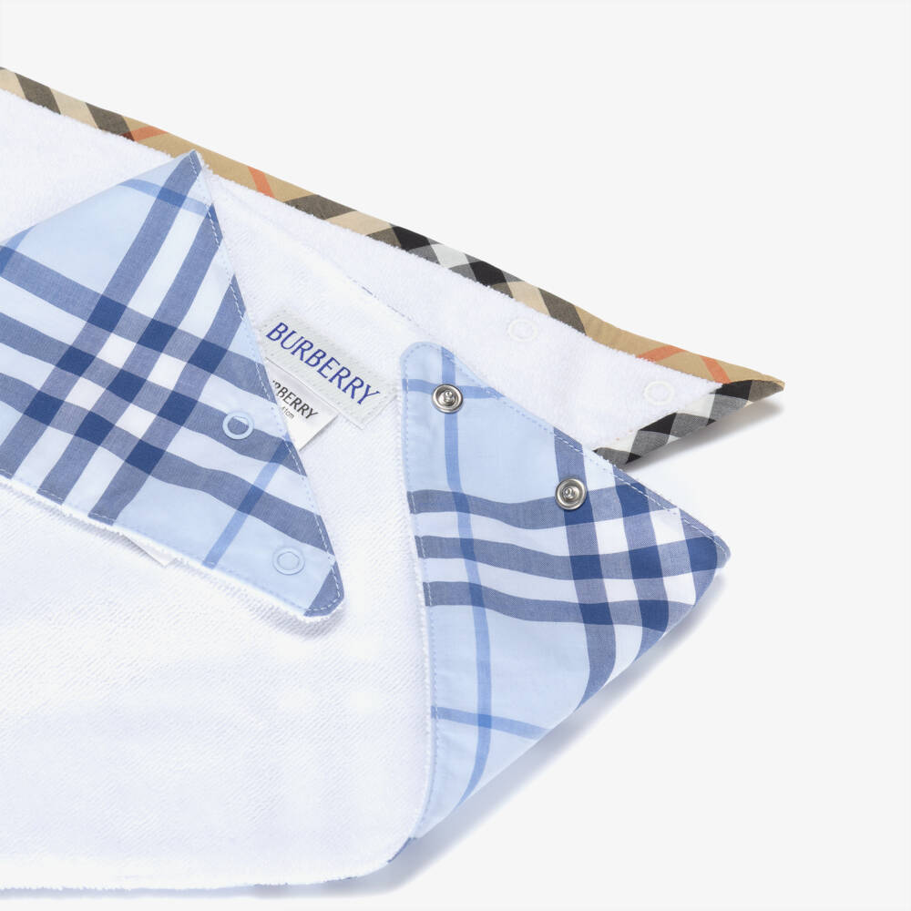 Burberry-Baby Boys White & Blue Check Bib Gift Set | Childrensalon