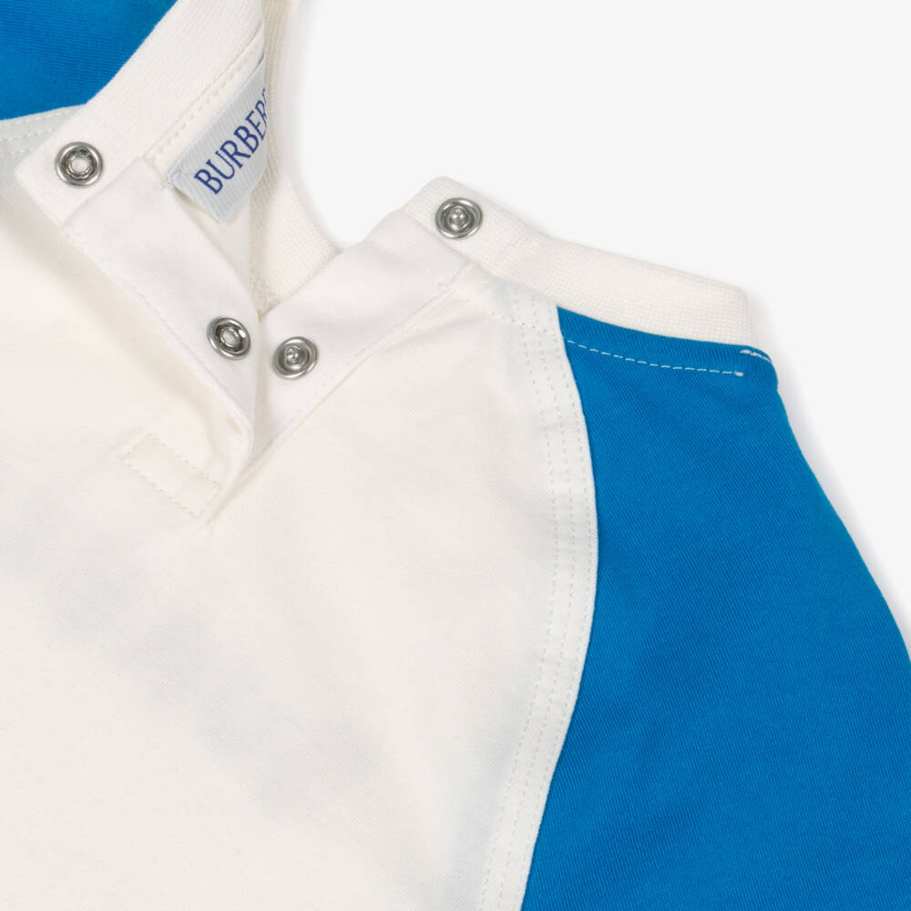 Burberry-Baby Boys White & Blue Cotton T-Shirt with Flocked Logo | Childrensalon