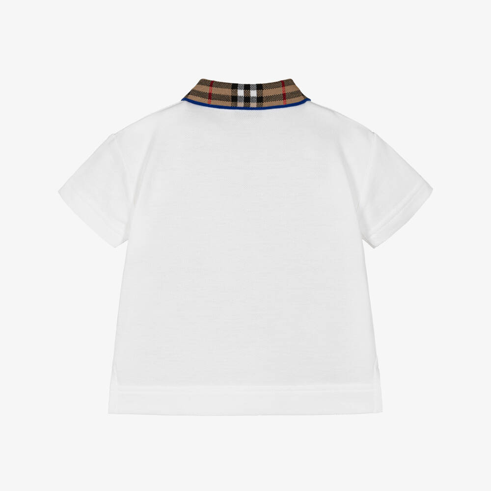 Burberry-Baby Boys White Check Polo Shirt | Childrensalon