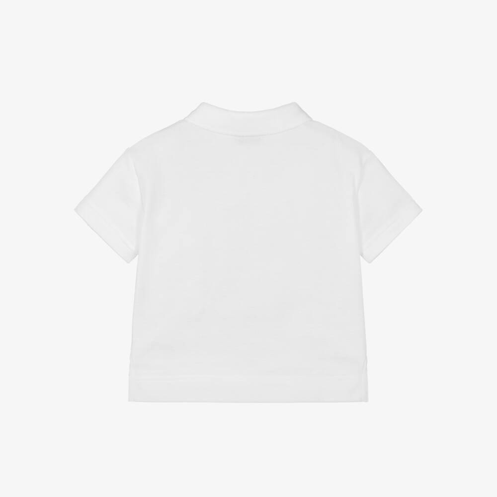 Burberry-Baby Boys White Cotton Piqué Polo Shirt with EKD Logo | Childrensalon