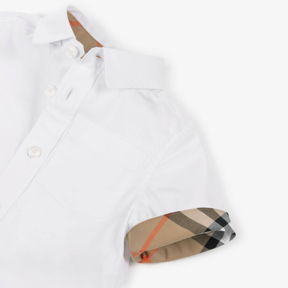 Burberry-Baby Boys White Cotton Shirt with Burberry Check Trim | Childrensalon
